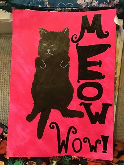 2024 Creative Project Week 07-08 Picture 02 Meow Wow! Metallic Black Cat on Neon Pink Acrylic ...jpg