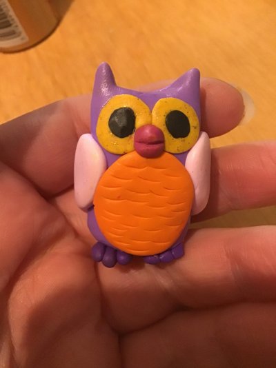 2024 Creative Project Week 13-14 Polymer Clay 01 Owl Orange Pink Purple Yellow Glitter.jpg