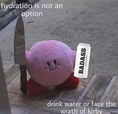 Hydration is not an option drink water or face the wrath of Kirby.jpg