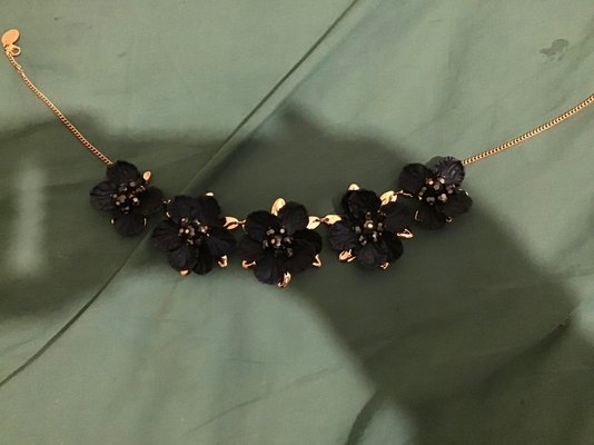 Muted Metallic Blue Flower Necklace.jpg