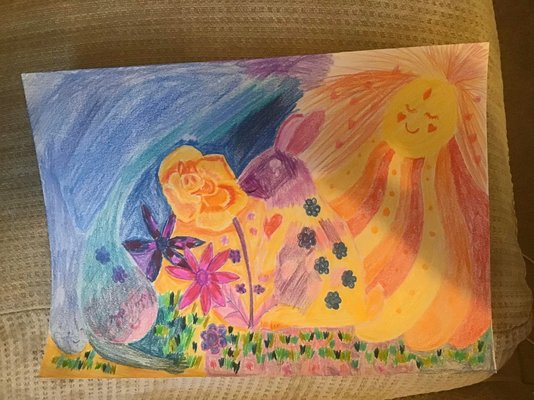 My Artwork Coloured Pencils - Disabled Baby Bunny Enjoys the Sunshine with Their Loving Mother...jpg