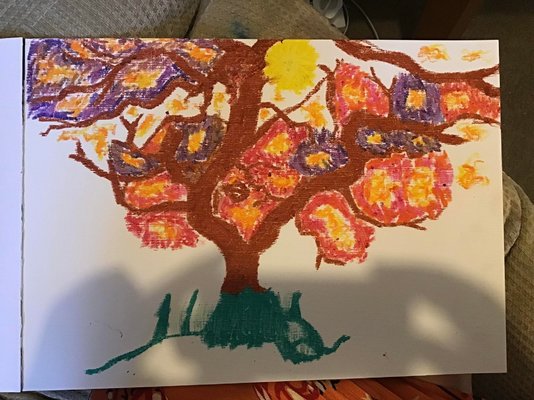 My Artwork Fire Flower Tree Work in Progress Oil Pastels Gel Crayons.jpg