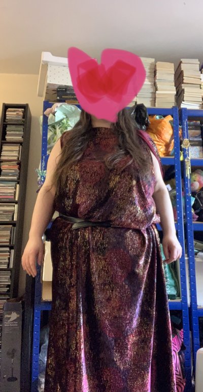 My Sewing Me In Red Purple Gold Velvet Dress Face Obscured.jpg