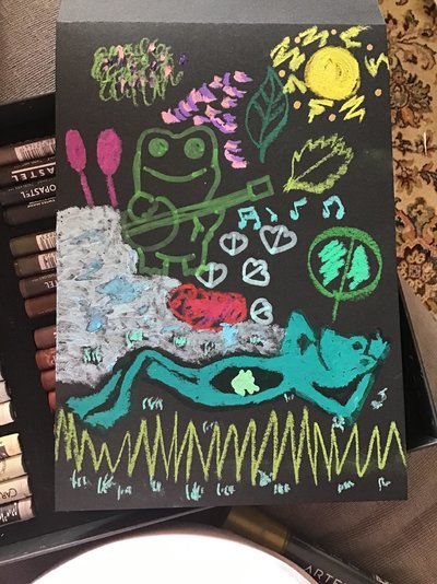 My Artwork Two Frogs Playing the Banjo by a Small Pond Mixed Media.jpg