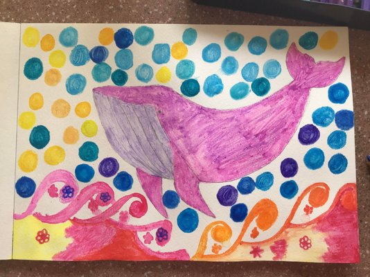 My Artwork Whale Rides the Waves of Music and Watches the Stars in the Sky Watercolour Pencil.jpg