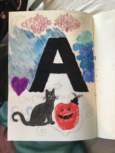 My Artwork Journal Letter A Dark Side Coloured Pencils Oil Pastels.jpg