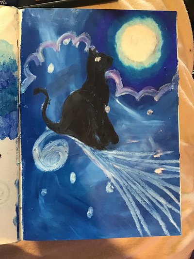 My Artwork Journal Black Cat Watches the Moon in the Snow Oil Pastels.jpg