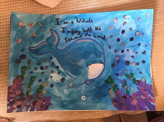 My Artwork I am a Whale, I enjoy both the Sea and the Land Blue Ink, Black Iridescent Brush Pe...jpg