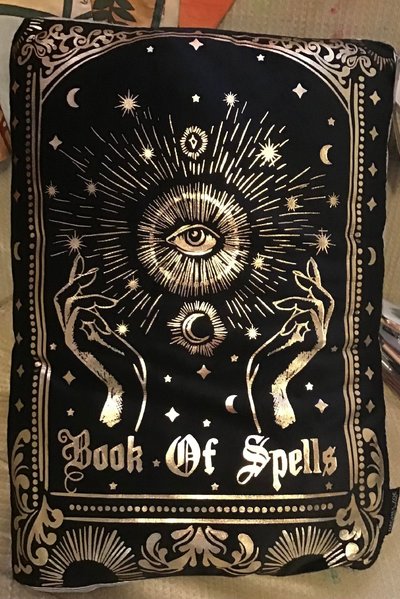 Book of Spells Black and Gold Cushion.jpg