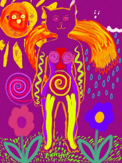 My Artwork Colourful Cat God on Mauve Purple Digital Art Set 4 Week 5 Picture 3.jpg