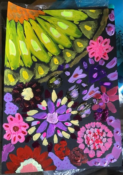 My Artwork Flowers Acrylic on Black Card Week 12 Picture 09.jpg
