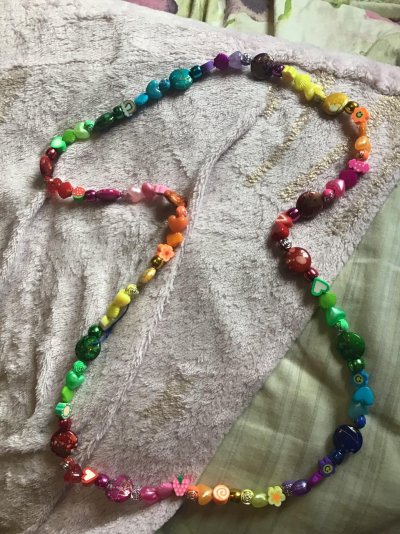 2023 Creative Project Week 17 Necklace 01 Rainbow Mottled Polymer Beads.jpg
