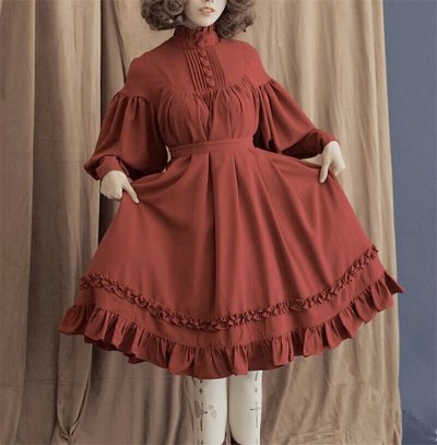 Red Casual Lolita Dress Long Sleeves.jpg