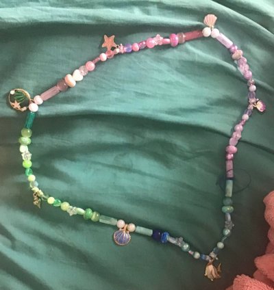 2023 Creative Project Week 31 Necklace 05 Pink Green Blue Purple Sea Charms.jpg