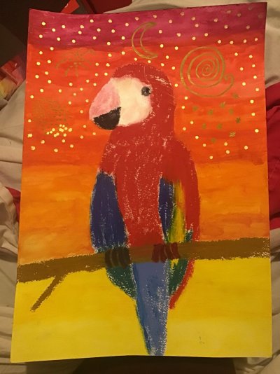 2023 Creative Project Week 33 Parrot Sunset Stars Oil Paint Stick Inktense Oil Paint Marker.jpg