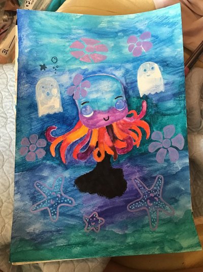 2023 Creative Project Week 34 Baby Octopus With Lil Ghost and Starfish Frens Inktense Oil Pain...jpg