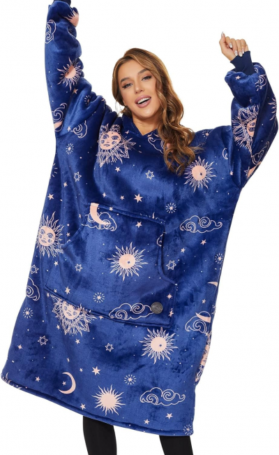 Blue Sun Celestial Pattern Blanket Hoodie.png