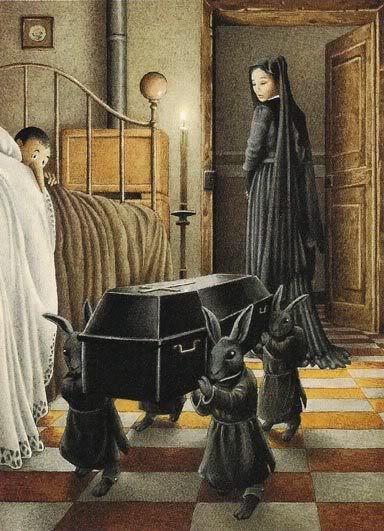 The Adventures of Pinocchio Black Rabbits Holding Coffin Carlo Collodi Roberto Innocenti.jpg