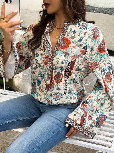 Temu White Blouse with Birds and Flowers Pattern.png