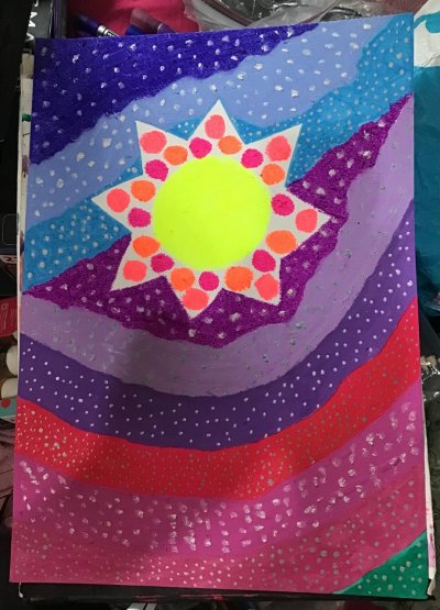 2024 Creative Project Week 23-24 Picture 09 Circle Star Galaxy Oil Pastels Paint Markers Pain...jpeg