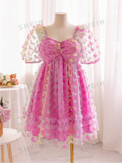 Rubbish SHEIN Dress Holiday Pastoral Romantic Multi-Color Three-Dimensional Butterfly Fabric P...png
