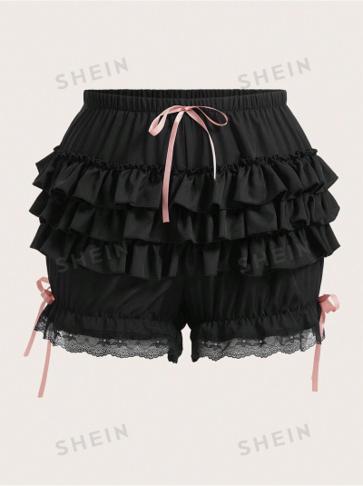 Screenshot 2024-07-20 at 22-14-00 ROMWE Kawaii Plus Tie Front Ruffle Trim Drawstring Waist Lac...png