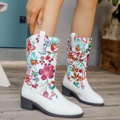 Temu Shoes 5 - White Boots with Colourful Floral Pattern.jpg