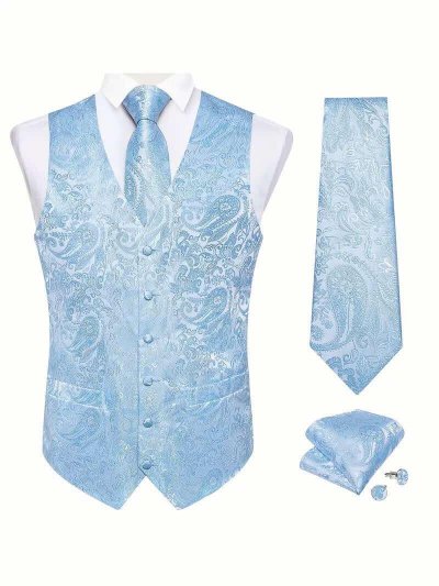 Temu Clothing 41 - Sky Blue Jacquard Patterned Waistcoat With Tie Hankerchief Cufflinks.jpg