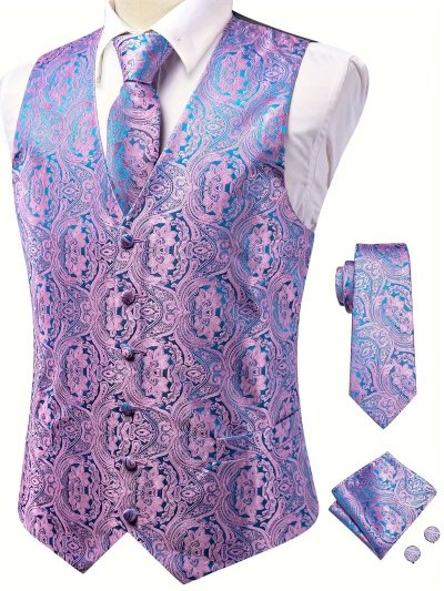 Temu Clothing 46 - Purple Blue Paisley Waistcoat Tie Hankerchief Cufflinks.jpg