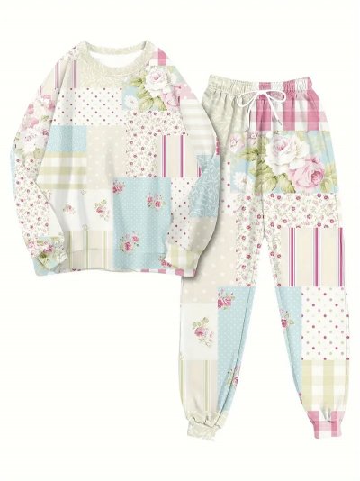 Temu Clothing 48 - Floral Pastel Patchwork Style Blocks Pattern Top and Trousers Set.jpg