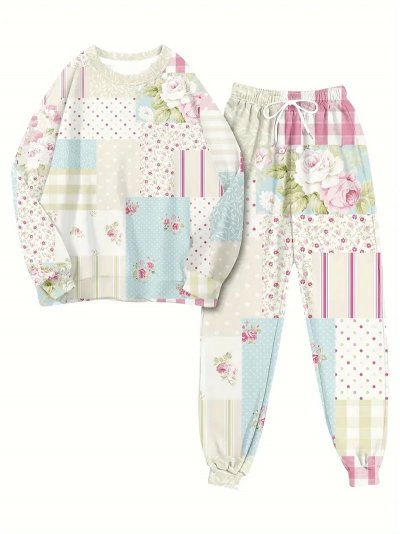 Temu Clothing 48 - Floral Pastel Patchwork Style Blocks Pattern Top and Trousers Set.jpg