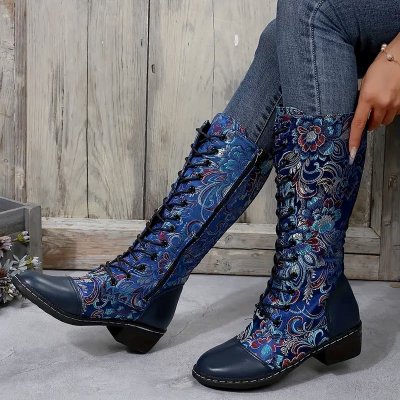 Temu Shoes 8 - Deep Blue Floral Paisley Patterned Boots.jpg