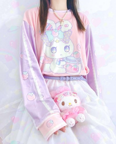 Strawberry Bunny Fleece Sweatshirt MerbunnyBaby.jpg