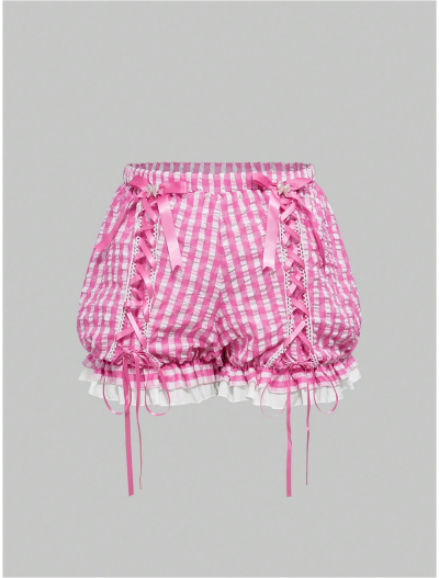 Screenshot 2025-03-18 at 08-40-01 ROMWE Kawaii Cute Kawaii Plaid Bow Tie Ruched Shorts Plus Si...png