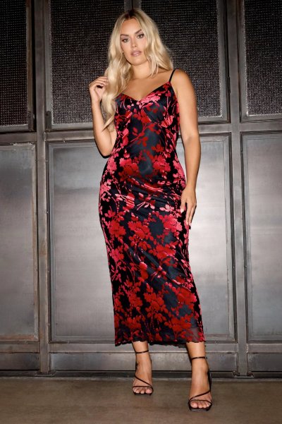 Yours Clothing Red and Black Velour Dress.jpg