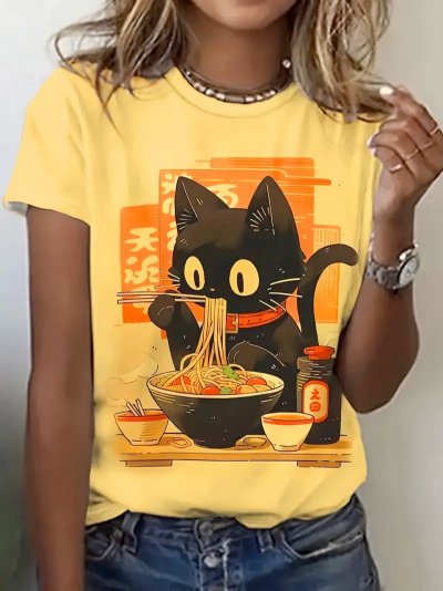 Temu Clothing 54 - Black Cat Eating Ramen Red Orange on Yellow.jpg