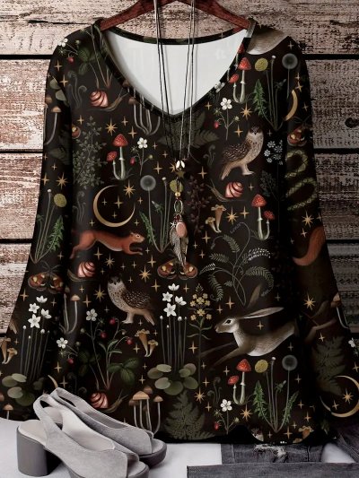 Temu Clothing 56 - Forest Creatures and Mushrooms on Black Long Sleeved T-shirt.jpg