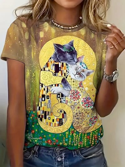Temu Clothing 60 - Cute Kitties Reenact Gustav Klimt's The Kiss T-Shirt.jpg