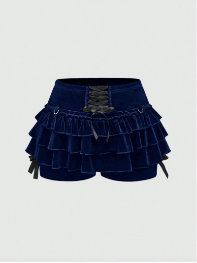 Shein Clothing 06 - Deep Midnight Blue Velvet Bloomers Lace Up Waist.png