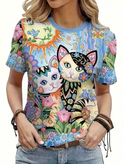 Temu Clothing 59 - Colourful Cats in Forest T-Shirt.jpg