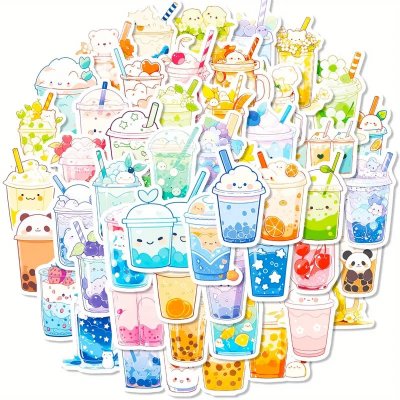Temu Stickers 23 - Cute Cartoon Animals in Bubble Teas Vinyl Decals.jpg