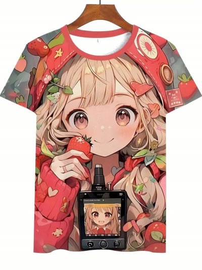 Temu Clothing 65 - Cute Strawberry Girl Camera Red T-Shirt.jpg