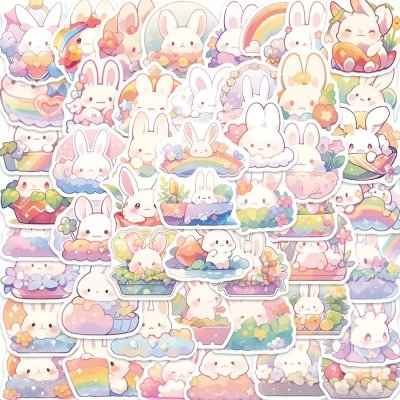 Temu Stickers 40 - Cute Bunnies and Pastel Rainbows.jpg