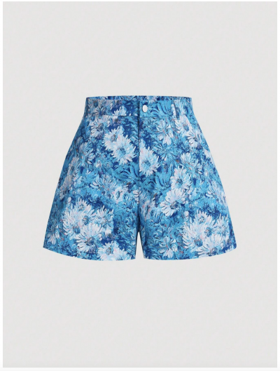 Shein Clothing 46 - Blue White Flower Oil Painting Shorts.png