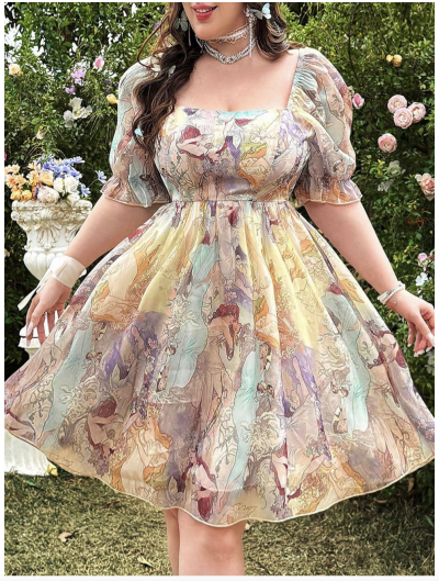 Shein Clothing 43 - Alphonso Mucha Art Dress Yellow Purple Green.png