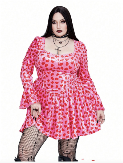 Shein Clothing 44 - Pink Velvet Dress Red Hearts.png