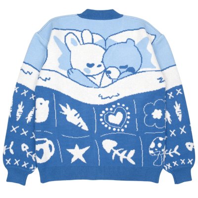 Steady Hands Long Distance Cardigan Bunny Bear Blue Carrots Fish Image 02 Back.jpg
