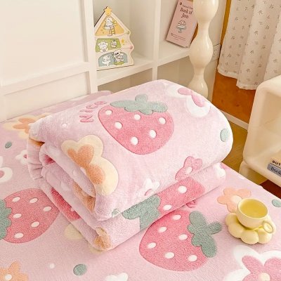 Temu Blankets 01 - Plush Flower Strawberry Pink Red Blanket 200cmx230cm Machine Washable.jpg