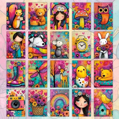 Temu Papercrafts 06 - Rainbow Colourful Vintage Postcards Animals & Other Designs.jpg