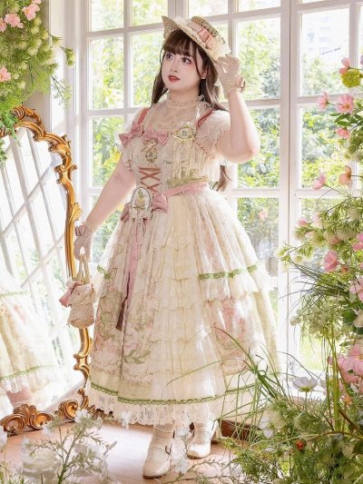 DevilInspired Lolita Dress Lily of the Valley Cream White Pink Green Lace.jpg
